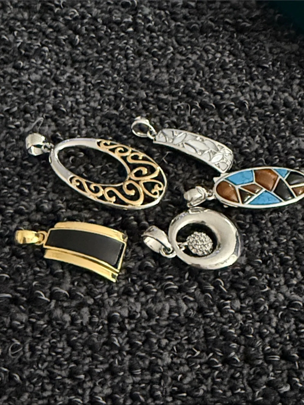 Fashion Jewelry Silver, Gold, Turquoise and Brown Mixed Pendant Set